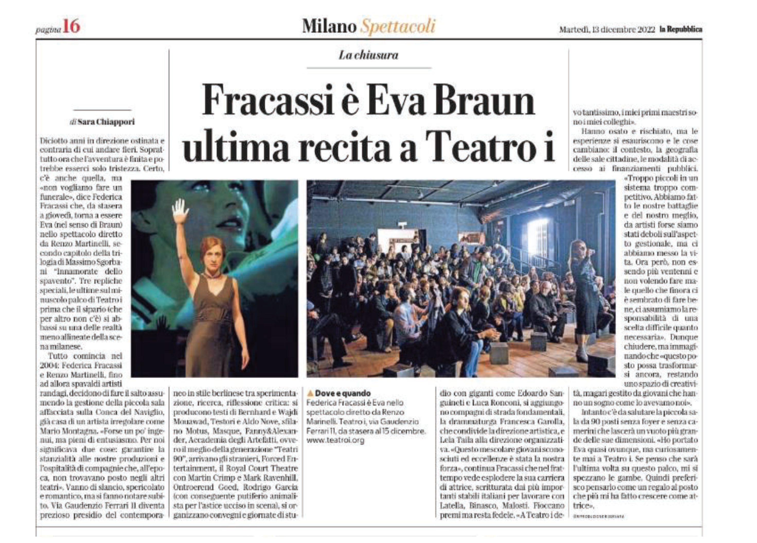 Fracassi è Eva Braun – ultima recita a Teatro i